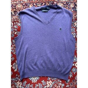 Vintage Polo Ralph Lauren Sweater Men Large Purple Pony Vest Pima Cotton Knit
